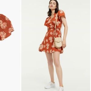 NWT Madewell Floral Print Wrap Minidress, Rusty Torch, Small
